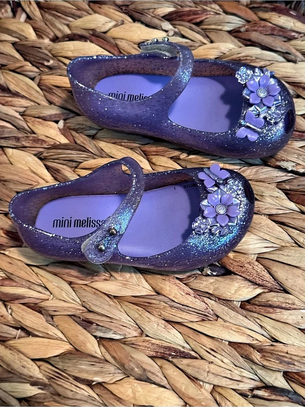 mini melissa Purple Glitter Flower Mary Jane Shoes